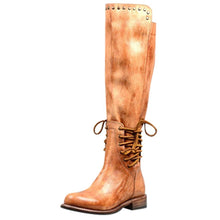 Load image into Gallery viewer, Retro Solid Color Rivets Round Toe Flat Zip Long Boots
