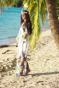 Plus Size Beach Robe Floral Long Sleeve Cover Up