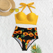 Load image into Gallery viewer, Women Fashion Sunflower Print Sleeveless Bikini Set Top Shorts Two Piece Set Swimsuit Bathing Suit Swimwear Beach Wear Tankinis
