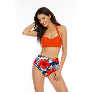 Women Fashion Sunflower Print Sleeveless Bikini Set Top Shorts Two Piece Set Swimsuit Bathing Suit Swimwear Beach Wear Tankinis