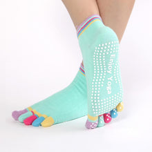 Load image into Gallery viewer, Women Sports Colorful Yoga Socks Hot Fitness And Pilates Cotton Socks Rainbow Workout Anti Slip Toe Socks Breathable Purple
