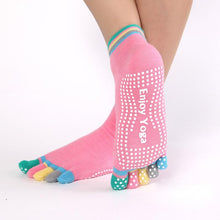 Load image into Gallery viewer, Women Sports Colorful Yoga Socks Hot Fitness And Pilates Cotton Socks Rainbow Workout Anti Slip Toe Socks Breathable Purple
