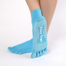 Load image into Gallery viewer, Women Sports Colorful Yoga Socks Hot Fitness And Pilates Cotton Socks Rainbow Workout Anti Slip Toe Socks Breathable Purple
