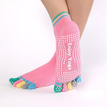 Load image into Gallery viewer, Women Sports Colorful Yoga Socks Hot Fitness And Pilates Cotton Socks Rainbow Workout Anti Slip Toe Socks Breathable Purple
