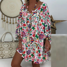 Load image into Gallery viewer, Women's Summer Boho Vintage Floral Print Deep V Neck Beach Mini Dresses
