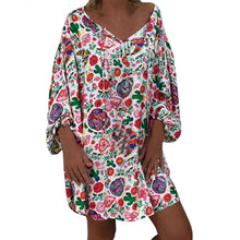 Load image into Gallery viewer, Women's Summer Boho Vintage Floral Print Deep V Neck Beach Mini Dresses
