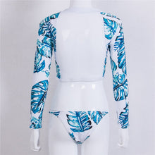 Load image into Gallery viewer, Women&#39;s Swimming Suit Tropical Plant Floral Print Split Bikini 2019 Long Sleeve Bodysuits Swimsuit Briefs Two Piece Swimwear Set
