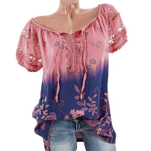 Womens Lace Blouses Summer Short Sleeve Tops Loose Shirt