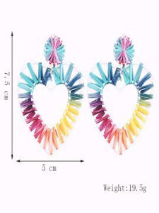 Geometric Coloured Lafite Handwoven Heart-shaped Earrings