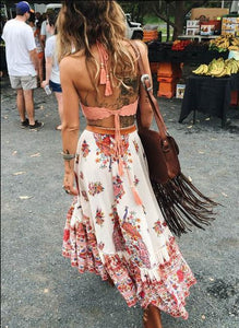 Bohemian Tribal Floral Skirt Knee Lengt Summer Beach Long Casual Skirt