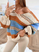 Load image into Gallery viewer, Autumn and Winter Casual Loose Solid Color Printed Sweater Sexy V-neck Sweater
