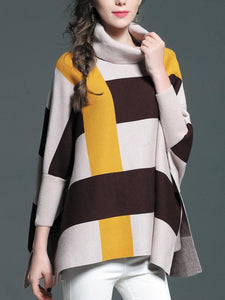 Casual Loose Plaid Turtleneck Women Sweaters