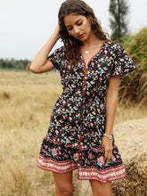 Load image into Gallery viewer, Spring and Summer New Beach Skirt V-Neck Short Sleeve Bohemian Dress
