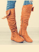 Load image into Gallery viewer, Plain Flat Velvet Round Toe Date Outdoor Thigh High Flat Boots
