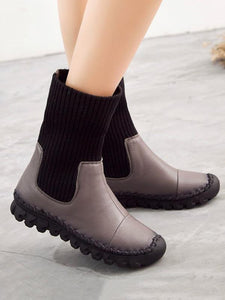 Winter Causal Genuine Leather Mid Calf Flat Boots