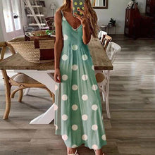 Load image into Gallery viewer, Women Sling Vintage Dot Printed V neck Loose Beach Sleeveless Long Dresses
