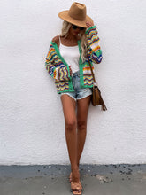 Load image into Gallery viewer, Striped sweater women loose plus size rainbow knit sweater button cardigan
