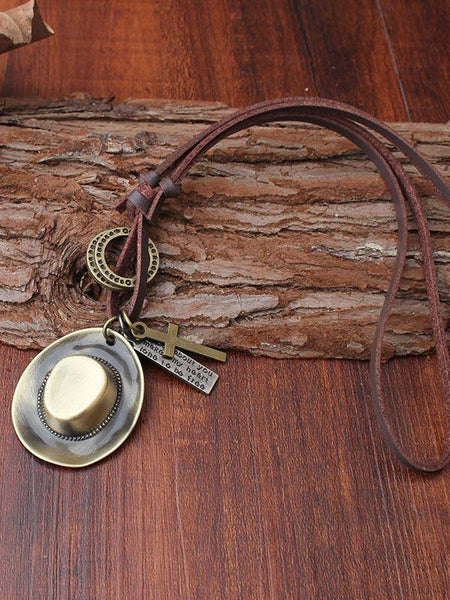 Western Cowboy Hat Pendant with Jewelry Pendant Long Sweater Chain