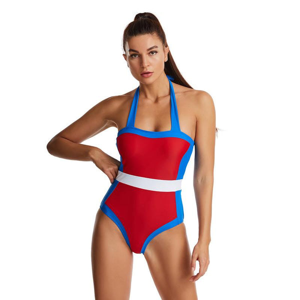 Tight Multi-colored Stitched Cylindrical Striped Print Sexy Women's Swimsuit