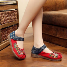 Load image into Gallery viewer, Peony Embroidered Old Peking Hook Loop Flat Shoes
