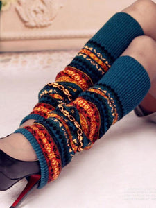 Bohemia Knit Leg Warmers Knitted Over Knee-high Stocking