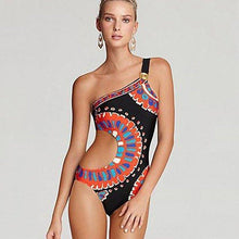 Load image into Gallery viewer, Print Triangle Piece Creative Single Shoulder Swimsuit
