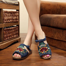 Load image into Gallery viewer, Embroidery Pattern National Wind Hollow Out Slip On Flat Sandals
