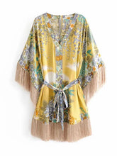 Load image into Gallery viewer, Bohemia V-neck Printed Tasseled Beach Mini Dress

