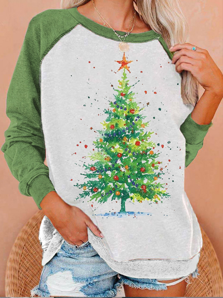 Ladies Christmas Tree Print Sweatshirt