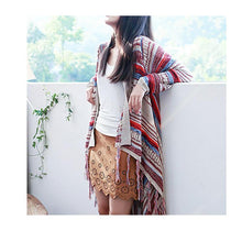 Load image into Gallery viewer, Ethnic Bohemian Striped Long Sleeve Tassel Knitted Cardigan Sweater
