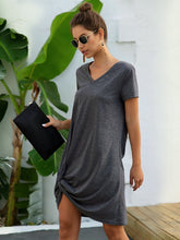 Load image into Gallery viewer, Summer&#39;s New Short-sleeved V-neck Hem Knotted Open Fork Loose Casual Skirt
