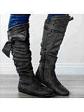 Load image into Gallery viewer, Plain Flat Velvet Round Toe Date Outdoor Thigh High Flat Boots
