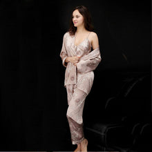 Load image into Gallery viewer, Silk pair pajamas women summer three-piece suit long-sleeved
