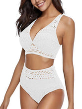 Load image into Gallery viewer, Women&#39;s Two Pieces Crochet Lace High Waist V Neck Bikini Set
