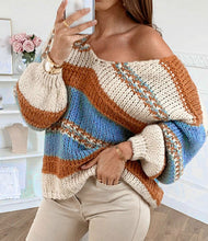 Load image into Gallery viewer, Autumn and Winter Casual Loose Solid Color Printed Sweater Sexy V-neck Sweater
