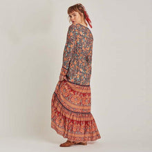 Load image into Gallery viewer, Boho Gypsy Floral Print Long Sleeve High Waist Maxi Dress
