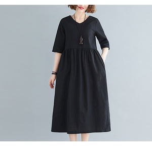 Solid Color Short Sleeve Loose Casual Maxi Dress