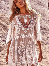 Load image into Gallery viewer, Loose Fit Monochrome Holiday Sunscreen SEXY LACE BIKINI SWIMSUIT Cover Up Beach Pullover Dress
