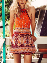 Load image into Gallery viewer, Boho Floral Backless Printed Beach Mini Dress
