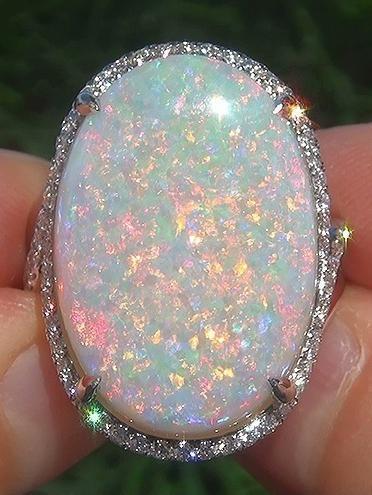 Large Natural Gemstone Opal Sparkling Ring Jewelry