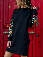 Load image into Gallery viewer, Round Neck Floral Long Sleeve Mini Dress

