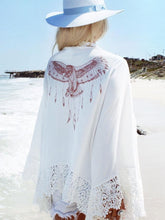 Load image into Gallery viewer, Eagle Printed Beach Chiffon Lace Stitch Large Size Holiday Cardigan
