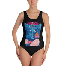 Load image into Gallery viewer, Black Print Thai Elephant One-Piece Swimsuit
