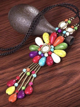 Load image into Gallery viewer, Women Boho Long Natural Stone Tassel Flower Vintage Ethnic Style Statement Necklace
