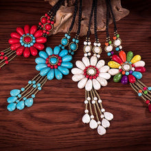 Load image into Gallery viewer, Women Boho Long Natural Stone Tassel Flower Vintage Ethnic Style Statement Necklace
