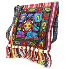 Load image into Gallery viewer, Linen Thai Embroidery Totes Shoulder Tassels National Tibet Floral Soft Bags
