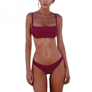 Summer Women Solid Bikini Set Push-up UnPadded Bra Swimsuit Swimwear Triangle Bather Suit Swimming Suit