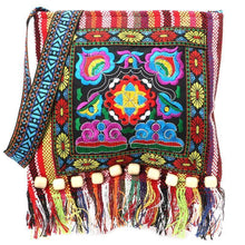 Load image into Gallery viewer, Linen Thai Embroidery Totes Shoulder Tassels National Tibet Floral Soft Bags
