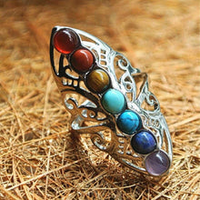Load image into Gallery viewer, Silver Plated 7 Chakra Healing Hollow Thumb Reiki Natural Stones Adjustable Ring

