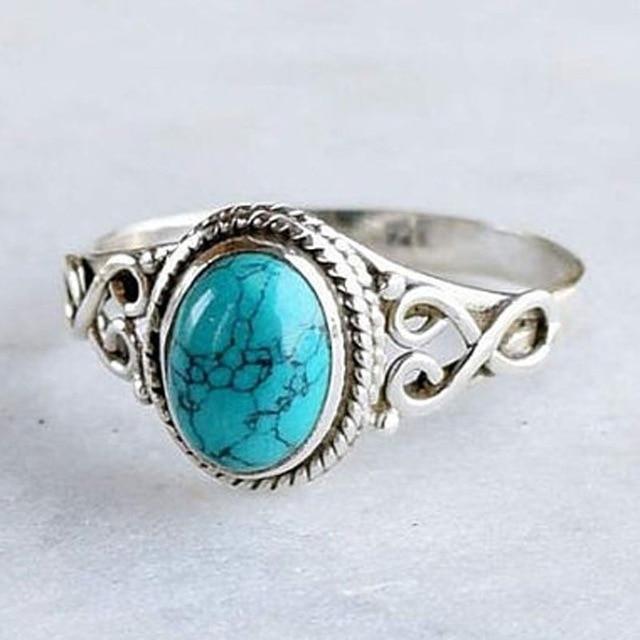 Vintage Antique Silver Turquoises Ring Tibet Women Finger Ring